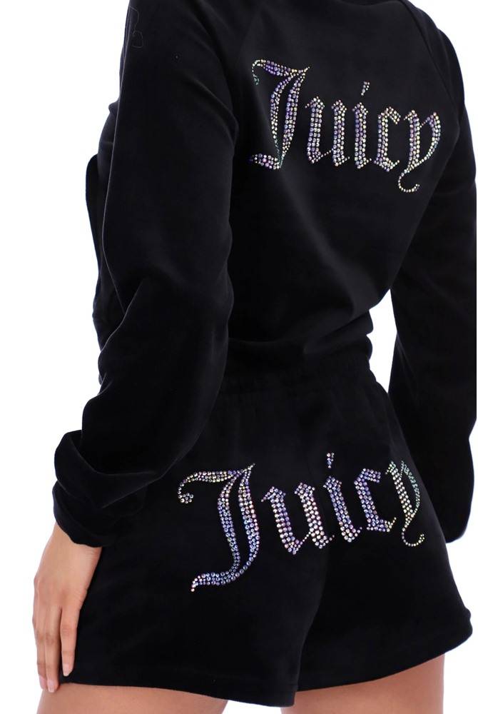 JUICY COUTURE TAMIA VELOUR DIAMANTE TRACK SHORTS