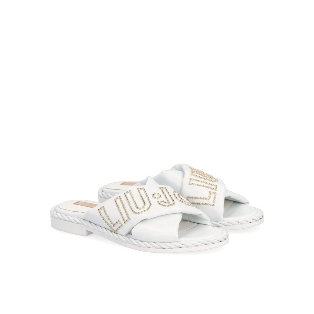 LIU JO FAUX LEATHER SLIDES WITH MAXI LOGO