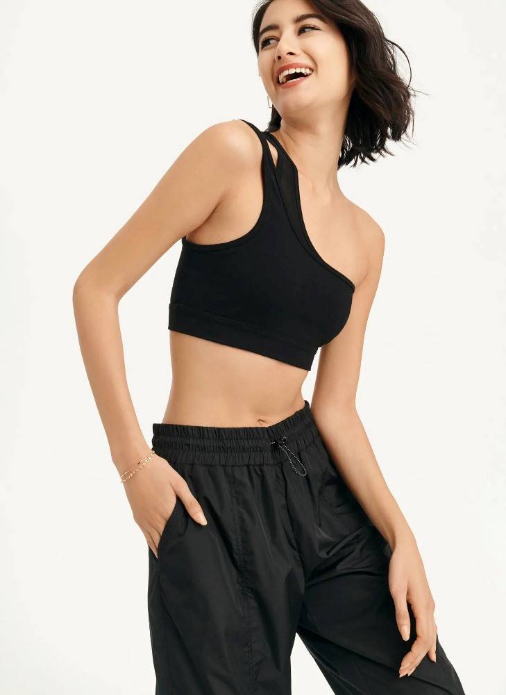 DKNY DOUBLE LAYERS ONE SHOULDER MESH TOP
