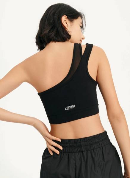 DKNY DOUBLE LAYERS ONE SHOULDER MESH TOP