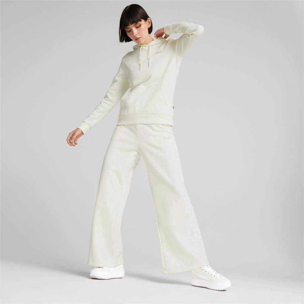 PUMA ESSENTIALS EMBROIDERY FLEECE WIDE PANTS