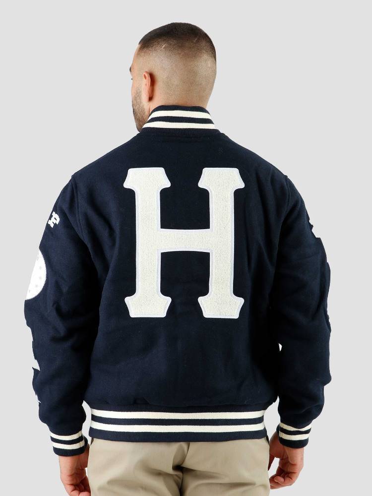 HUF 20 YEAR CLASSIC H VARSITY JACKET - JK00368-NAVY-HERO