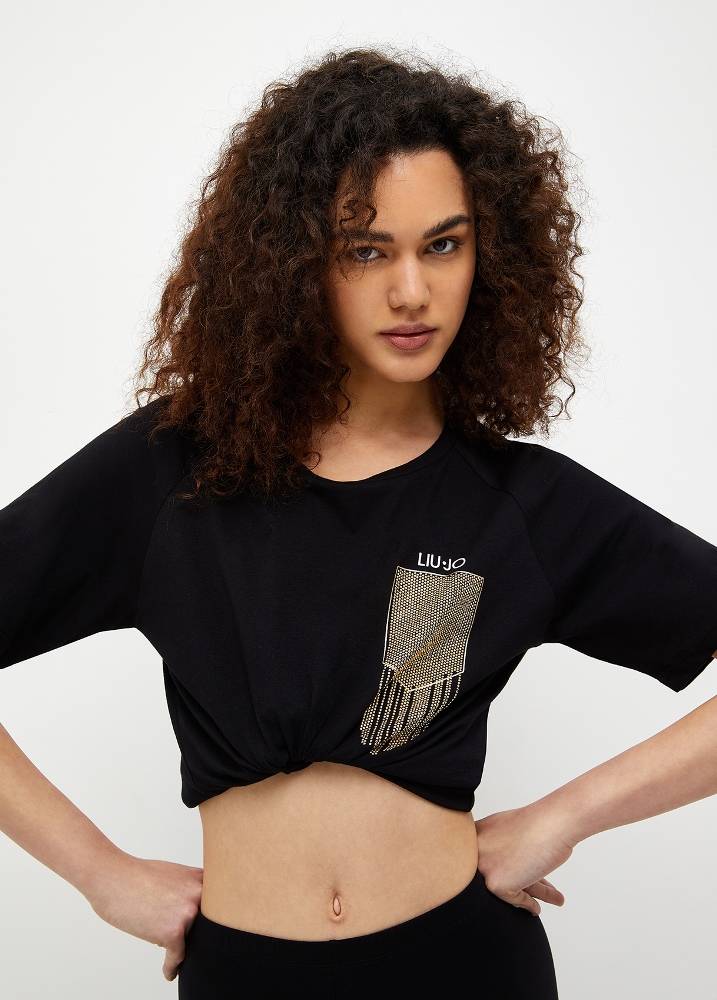 LIU JO ECO FRIENDLY T-SHIRT WITH RHINESTONES