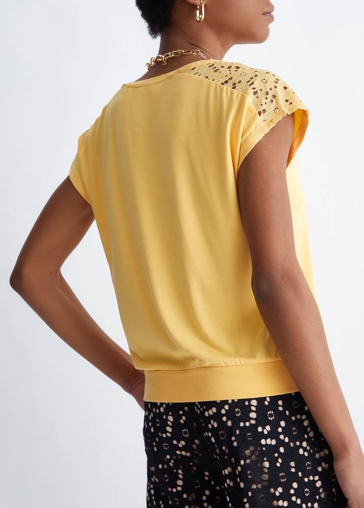 LIU JO T-SHIRT WITH LACE DETAILS