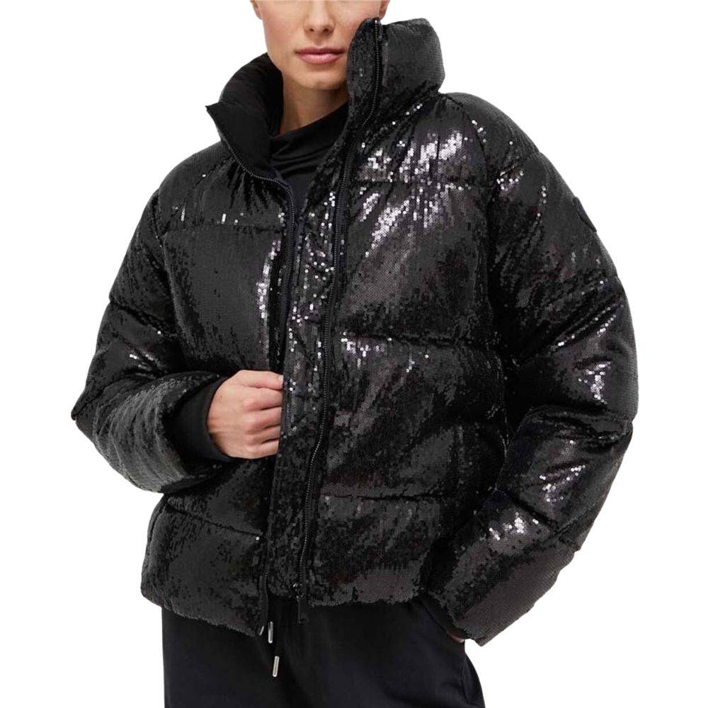 DKNY ALLOVER SEQUIN BOXY HIGH LOW PUFFER JACKET W/ REPREVE FILL