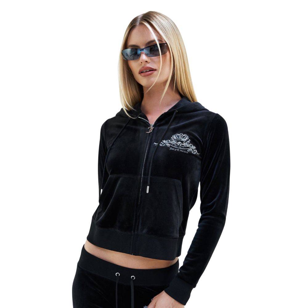 JUICY COUTURE ARCHED METALLIC ROBERTSON ZIP THROUGH CLASSIC VELOUR HOODIE