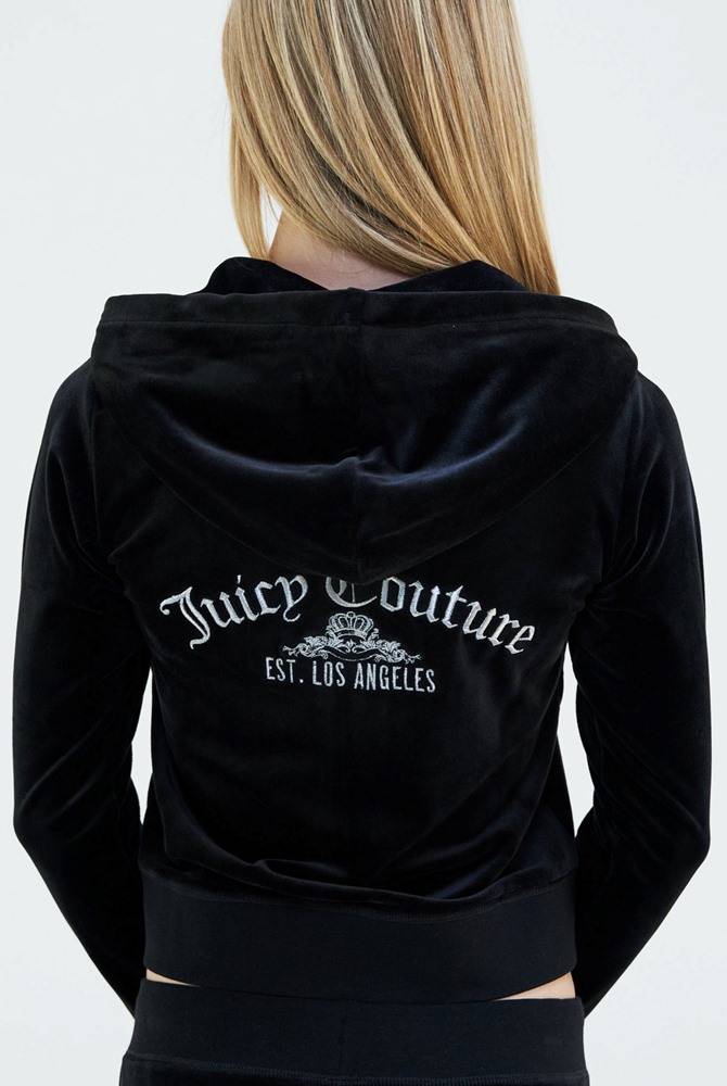 JUICY COUTURE ARCHED METALLIC ROBERTSON ZIP THROUGH CLASSIC VELOUR HOODIE