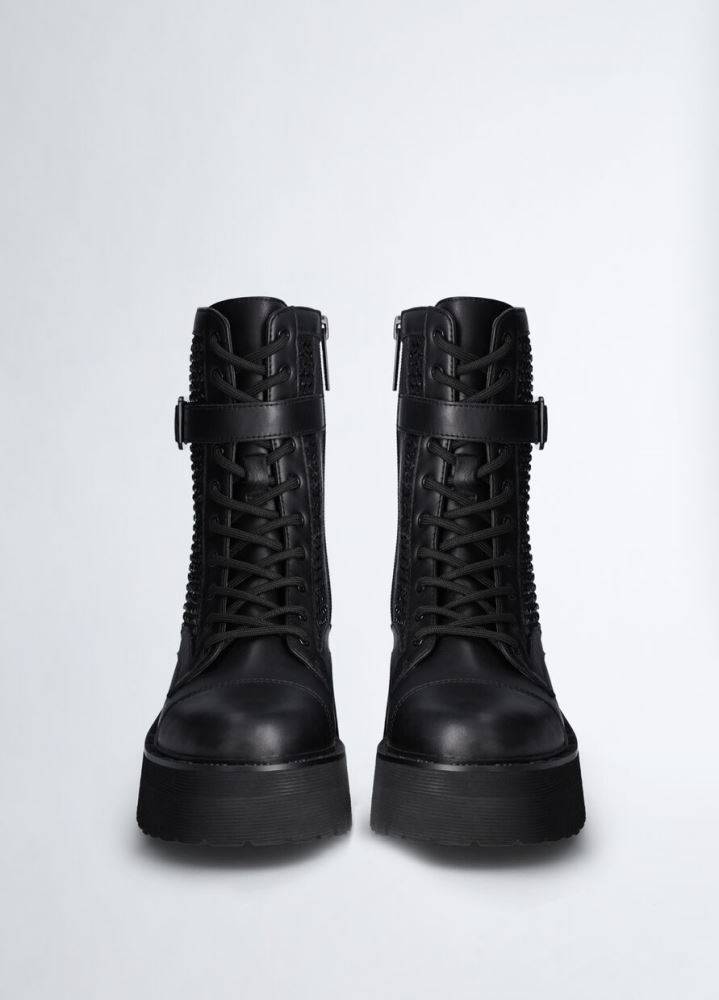 LIU JO FLAIR 03 - HIGH COMBAT BOOT WITH RHINESTONES