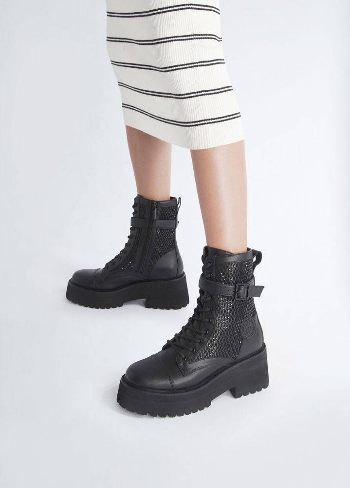 LIU JO FLAIR 03 - HIGH COMBAT BOOT WITH RHINESTONES