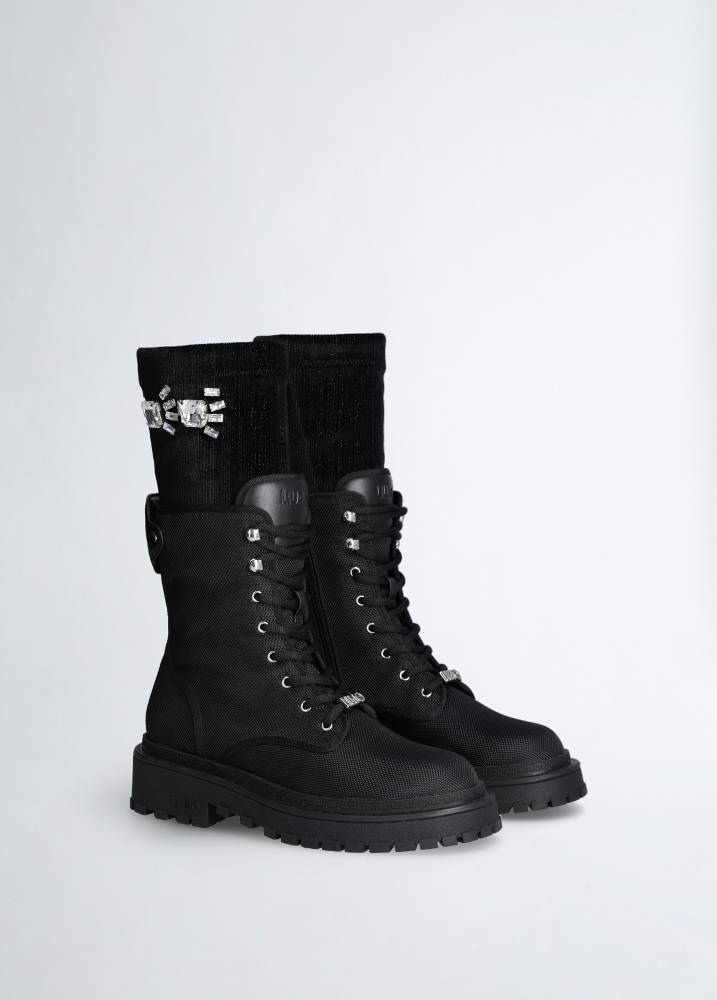 LIU JO RUMI 05 - COMBAT ANKLE BOOT WITH REMOVABLE JEWEL SOCK