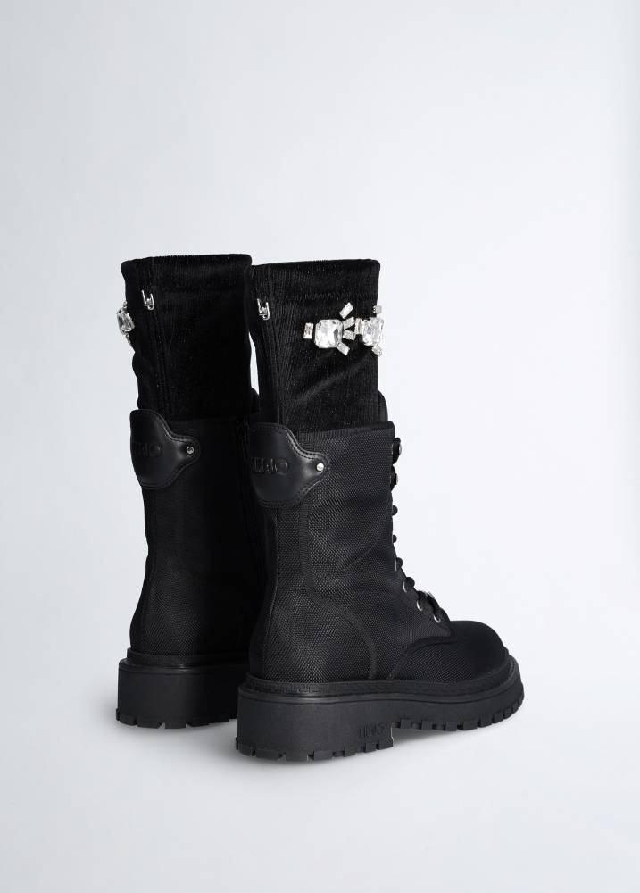 LIU JO RUMI 05 - COMBAT ANKLE BOOT WITH REMOVABLE JEWEL SOCK