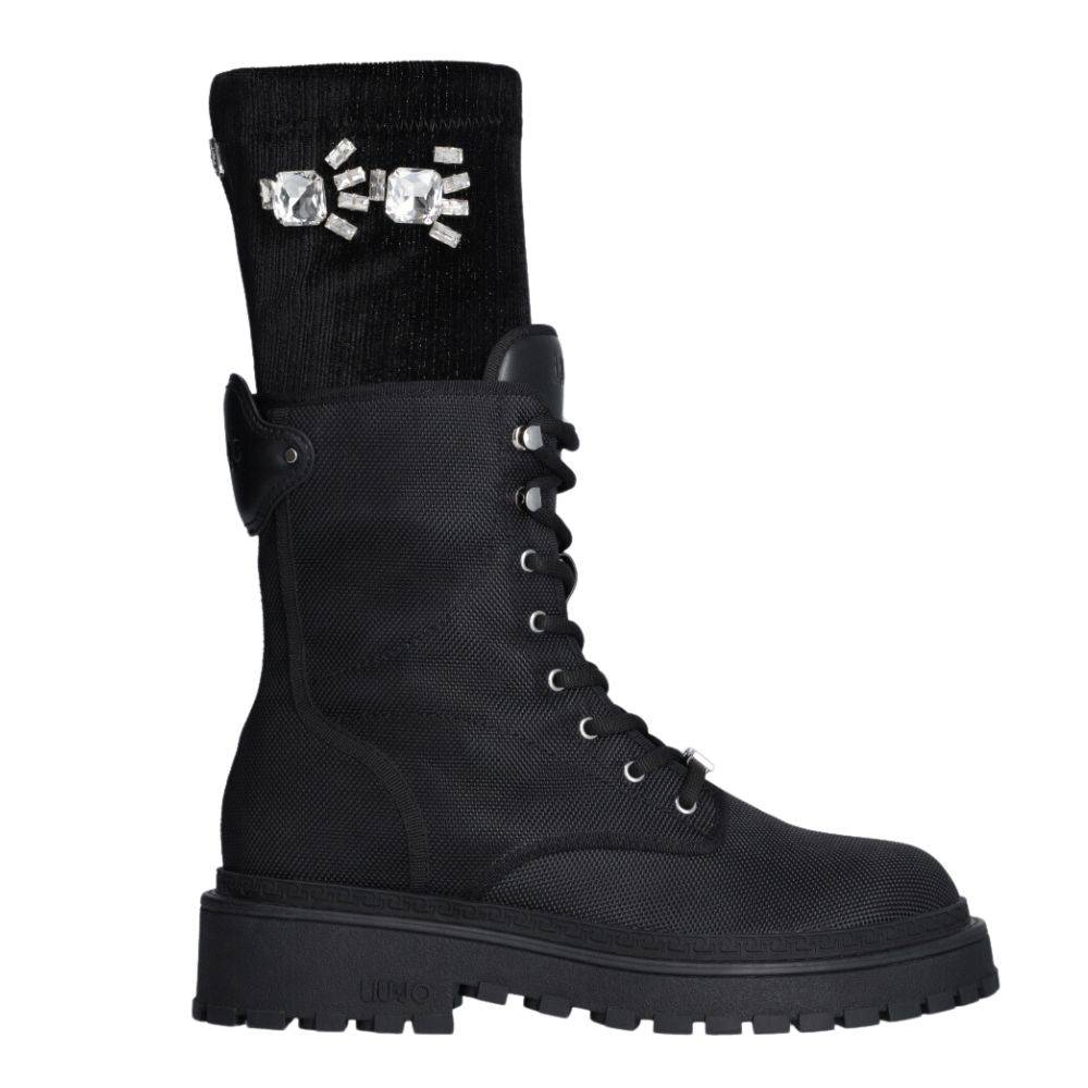 LIU JO RUMI 05 - COMBAT ANKLE BOOT WITH REMOVABLE JEWEL SOCK
