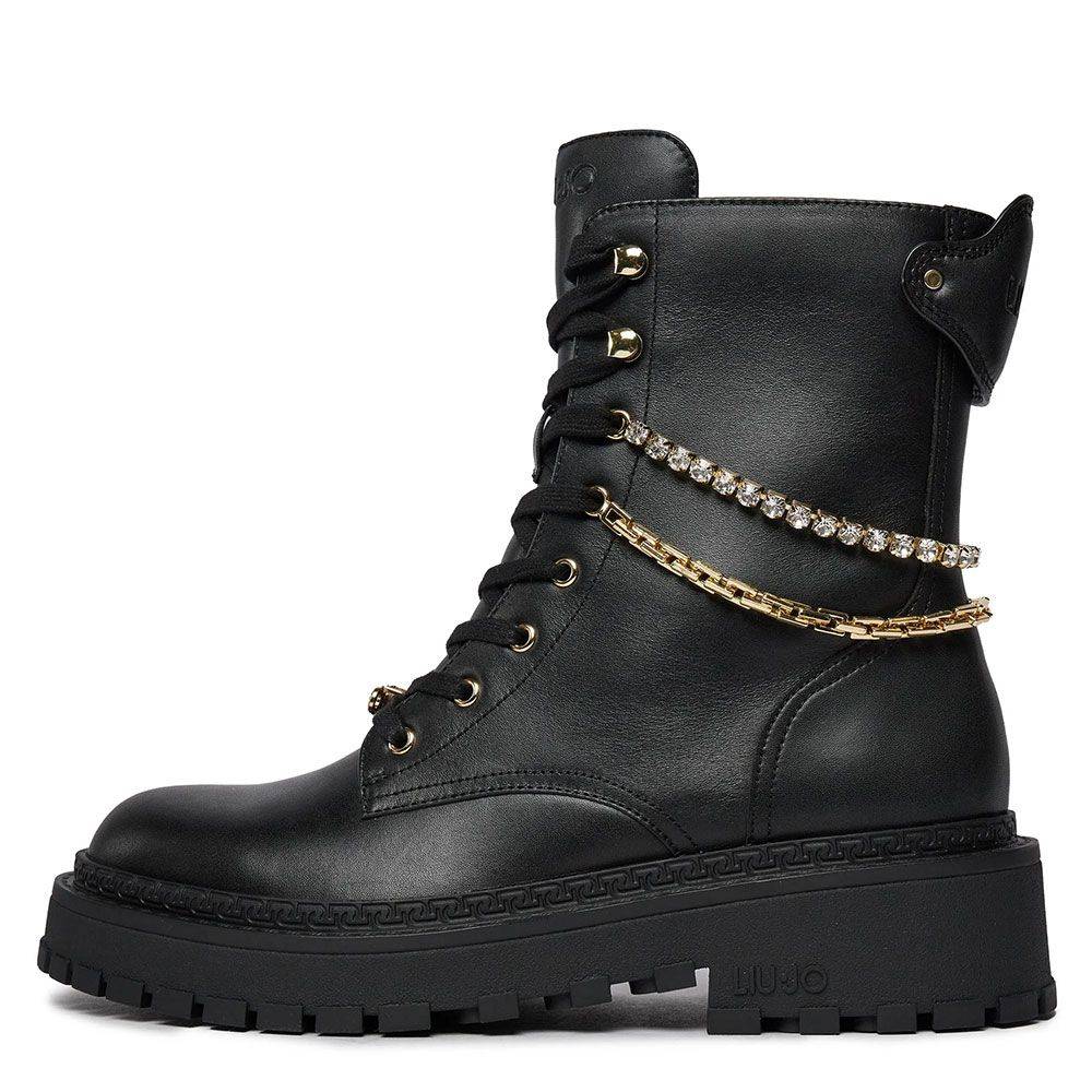 LIU JO RUMI 11 - COMBAT ANKLE BOOT WITH JEWEL CHAIN