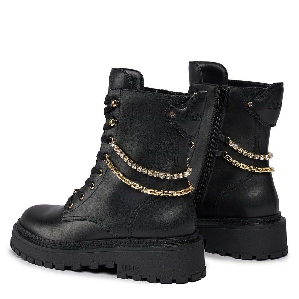 LIU JO RUMI 11 - COMBAT ANKLE BOOT WITH JEWEL CHAIN