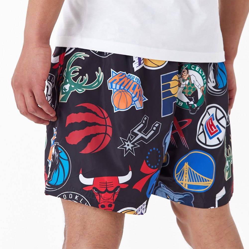 NEW ERA NBA ALL OVER NBA ALL OVER PRINT BLACK SHORTS