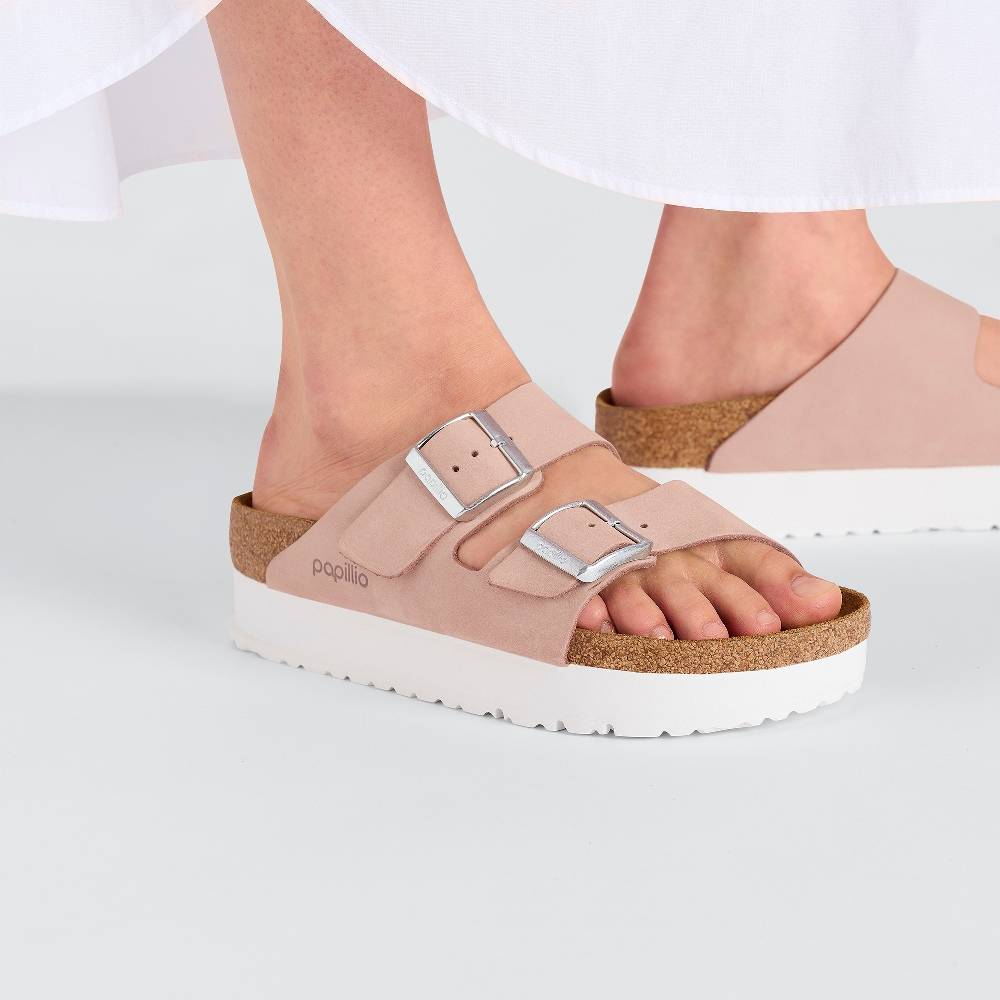 BIRKENSTOCK PAPILLIO ARIZONA PLATFORM FLEX NUBUK LEATHER NARROW