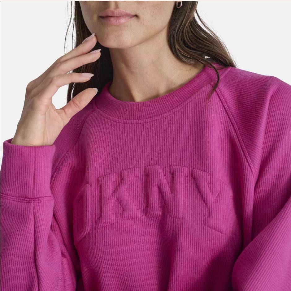 DKNY VARSITY PUFF LOGO CREW NECK