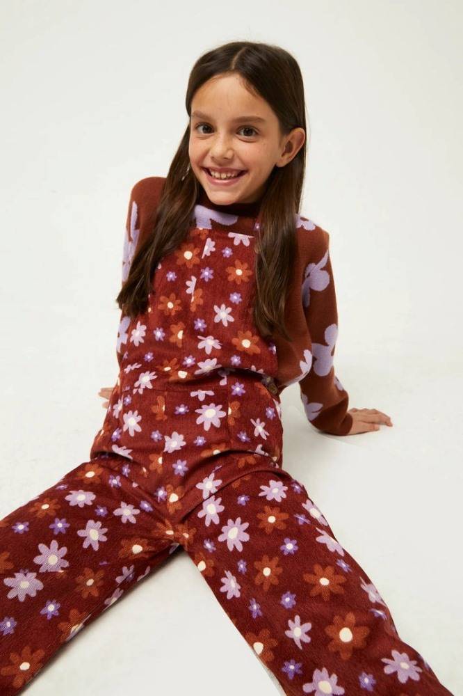 COMPANIA FANTASTICA GIRLS CORDUROY JUMPSUIT WITH FLORAL PRINT