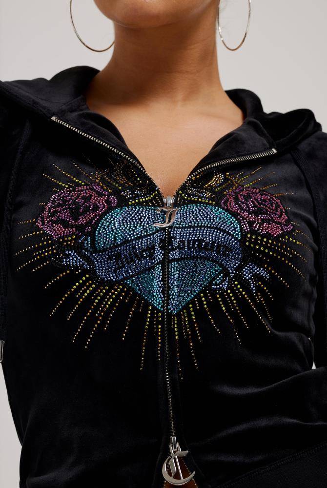JUICY COUTURE SACRED HEART DIAMANTE CLASSIS VELOUR ROBERTSON HOODIE