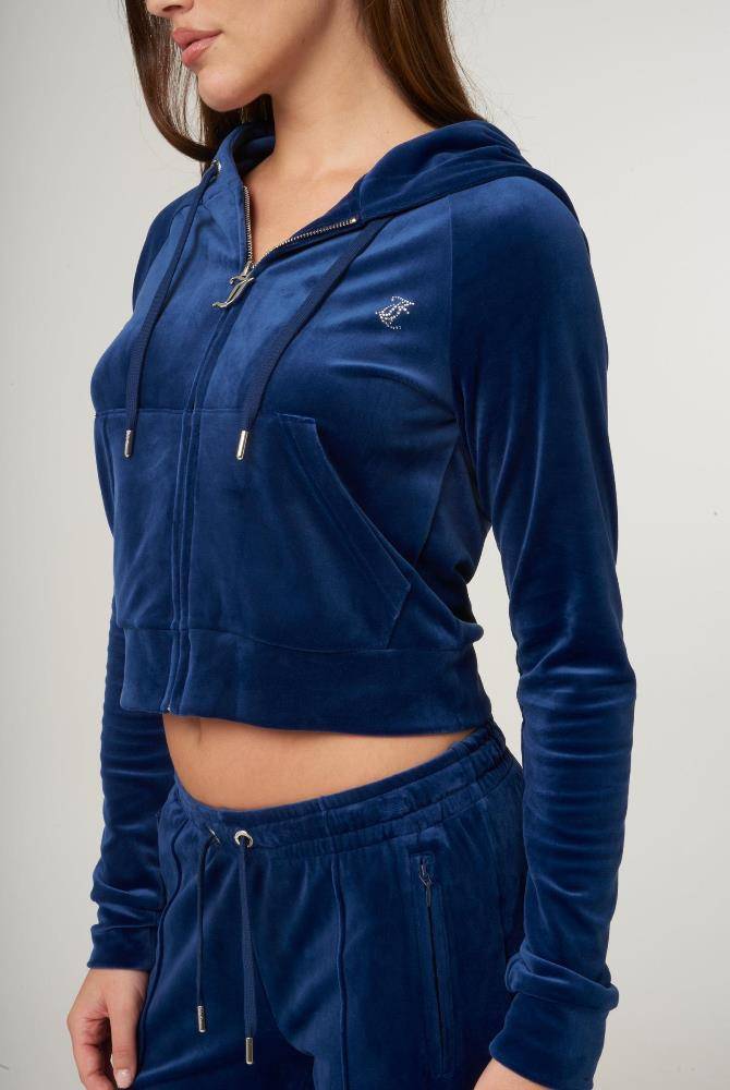 JUICY COUTURE MADISON DIAMANTE VELOUR ZIP-THROUGH HOODIE