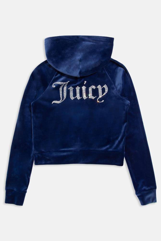 JUICY COUTURE MADISON DIAMANTE VELOUR ZIP-THROUGH HOODIE