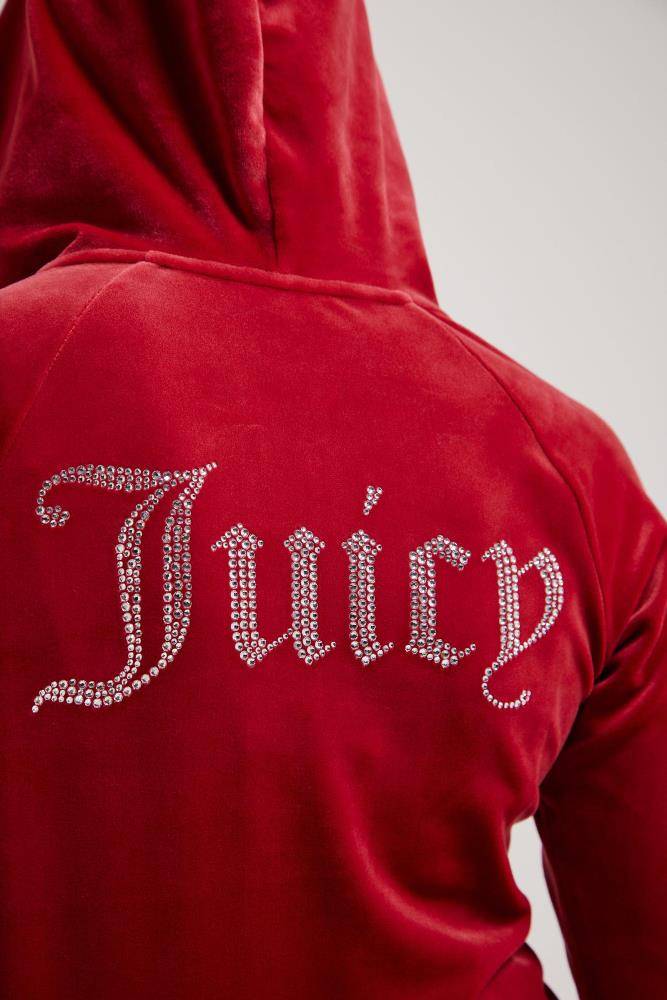 JUICY COUTURE MADISON DIAMANTE VELOUR ZIP-THROUGH HOODIE