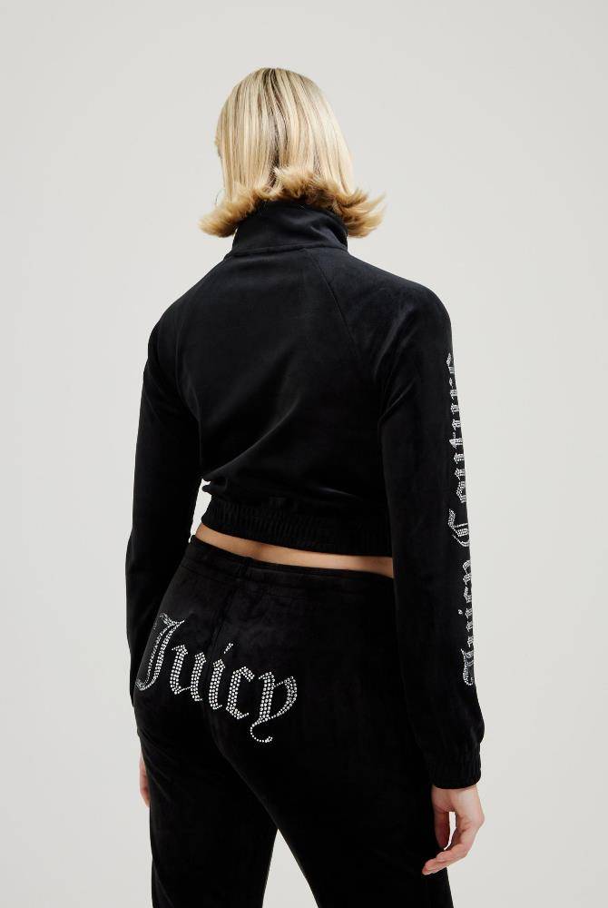 JUICY COUTURE TASHA DIAMANTE VELOUR CROPPED TRACKTOP