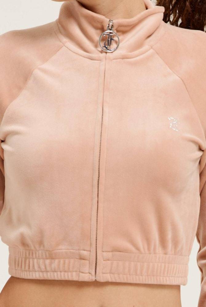 JUICY COUTURE TASHA DIAMANTE VELOUR CROPPED TRACKTOP