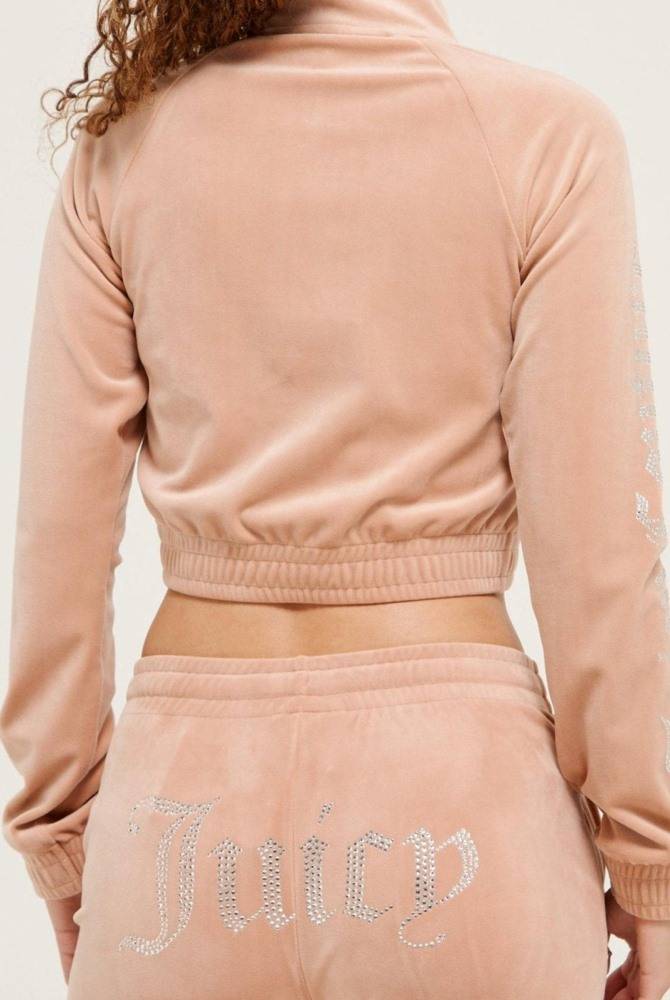 JUICY COUTURE TASHA DIAMANTE VELOUR CROPPED TRACKTOP