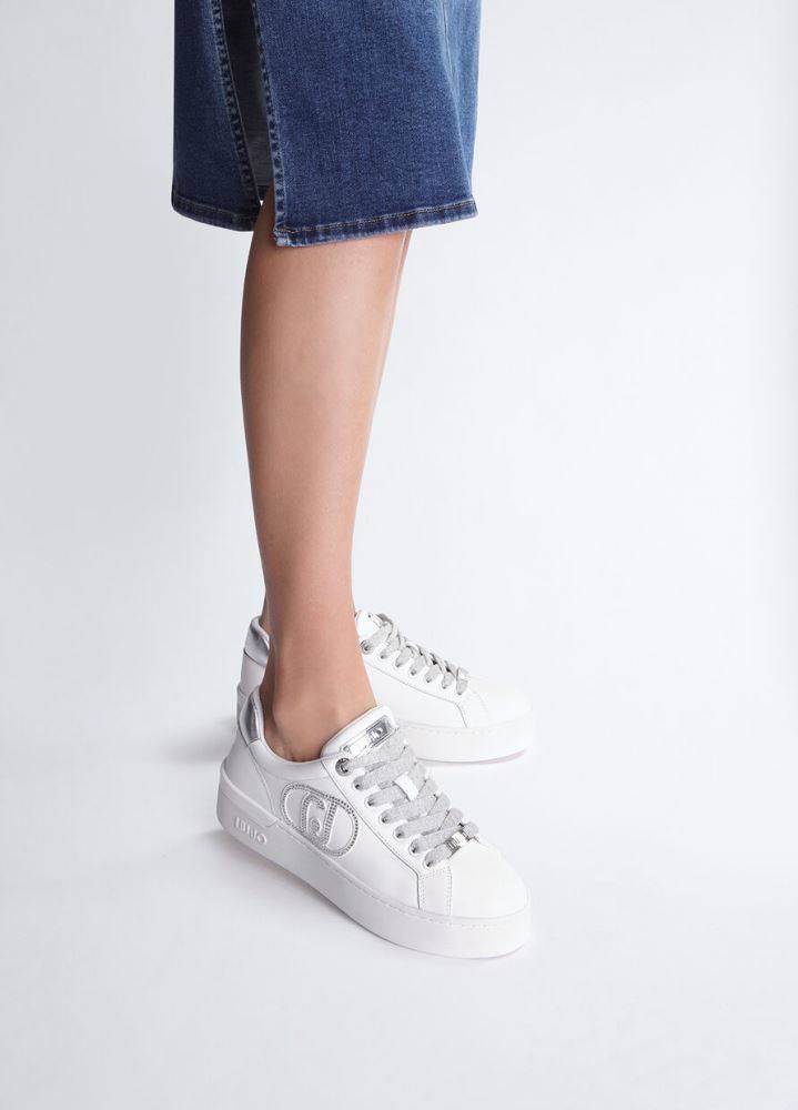 LIU JO SILVIA 93 - WHITE SNEAKERS WITH BEJEWELLED LOGO