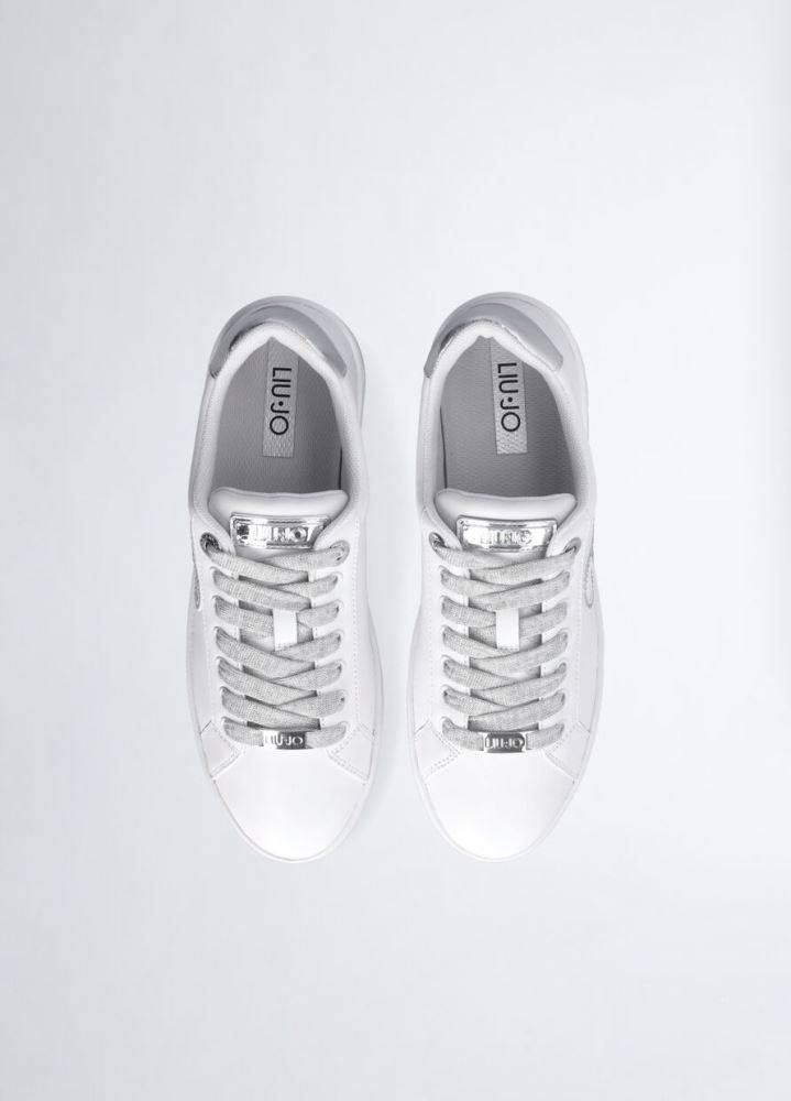 LIU JO SILVIA 93 - WHITE SNEAKERS WITH BEJEWELLED LOGO