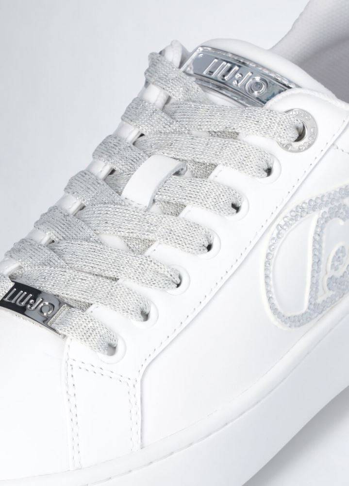 LIU JO SILVIA 93 - WHITE SNEAKERS WITH BEJEWELLED LOGO