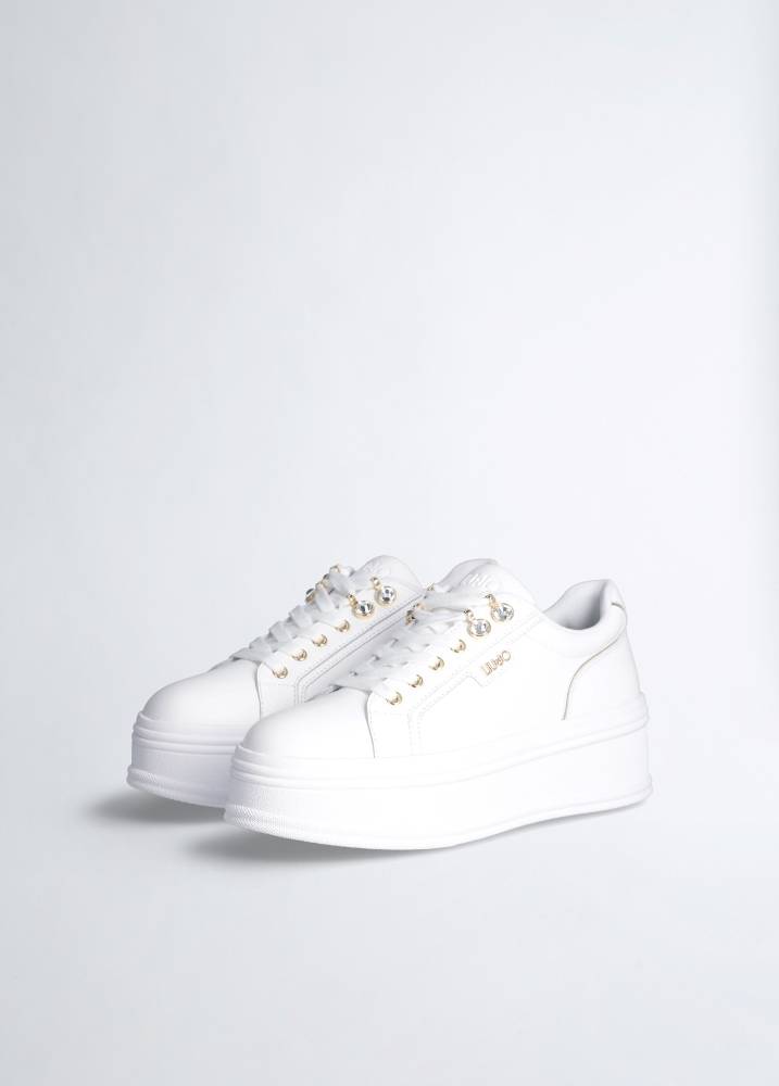 LIU JO SELMA 11 - PLATFORM LEATHER SNEAKERS WITH GEMSTONES