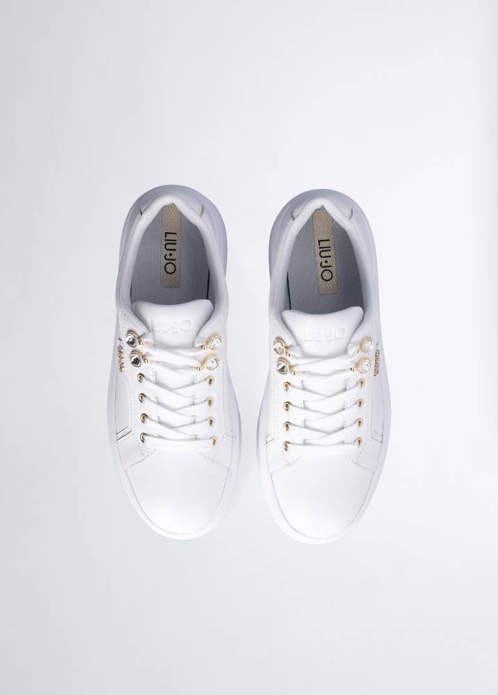 LIU JO SELMA 11 - PLATFORM LEATHER SNEAKERS WITH GEMSTONES