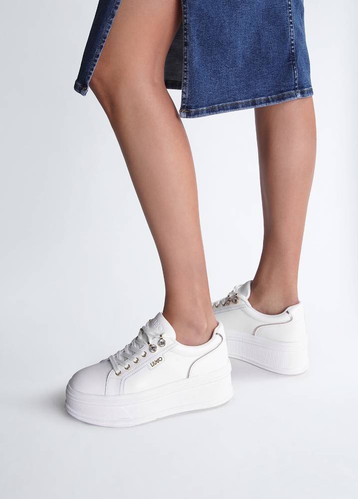 LIU JO SELMA 11 - PLATFORM LEATHER SNEAKERS WITH GEMSTONES