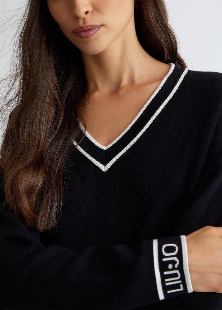 LIU JO SILK BLEND KNIT SWEATER WITH LOGO