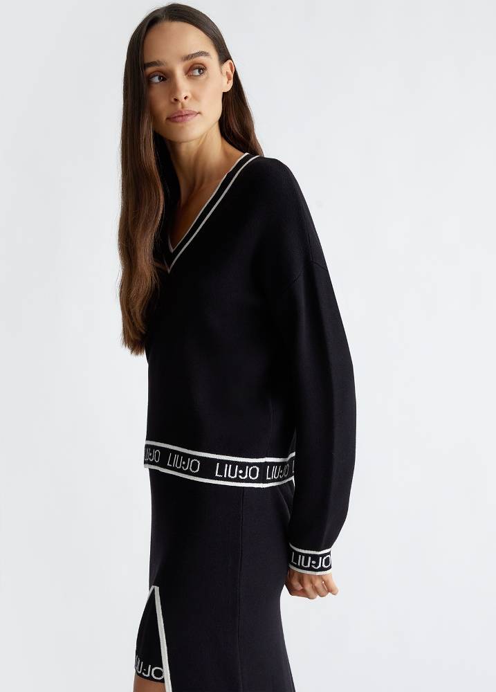 LIU JO SILK BLEND KNIT SWEATER WITH LOGO