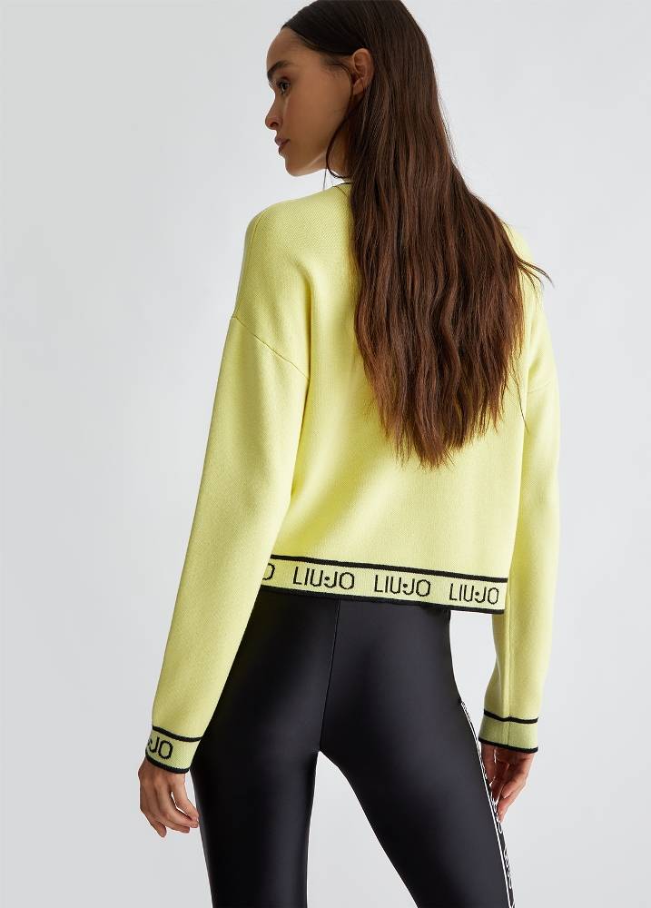 LIU JO SILK BLEND KNIT SWEATER WITH LOGO