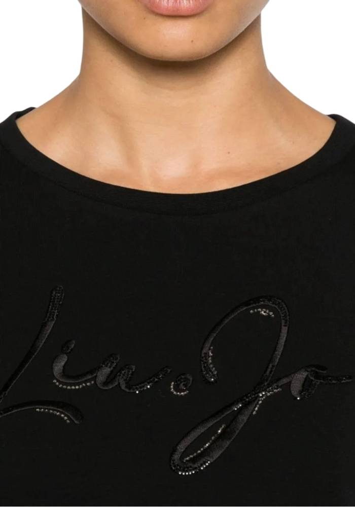 LIU JO SWEATER WITH LOGO AND GEMSTONES