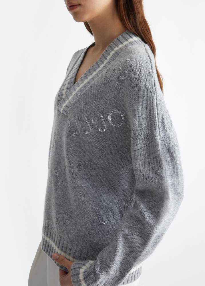 LIU JO WOOL BLEND SWEATER WITH LOGO