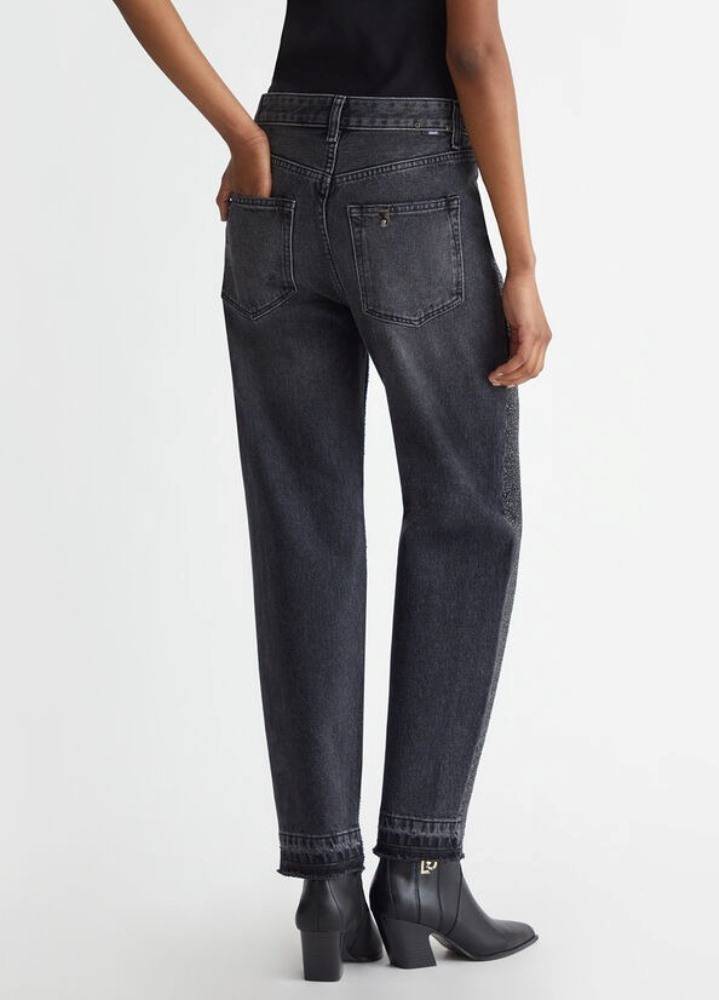 LIU JO STRAIGHT LEG HIGH WAIST EMBELLISHED JEANS