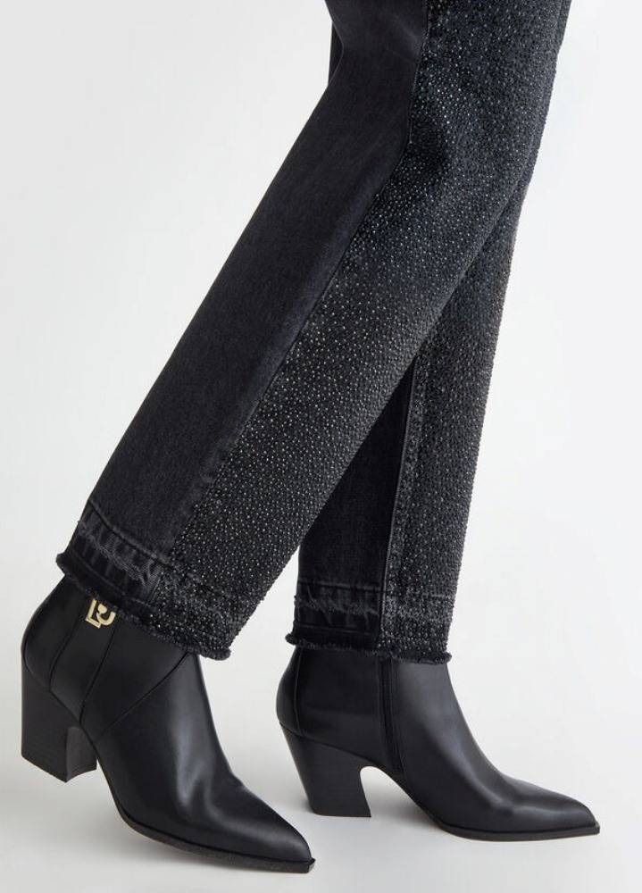LIU JO STRAIGHT LEG HIGH WAIST EMBELLISHED JEANS