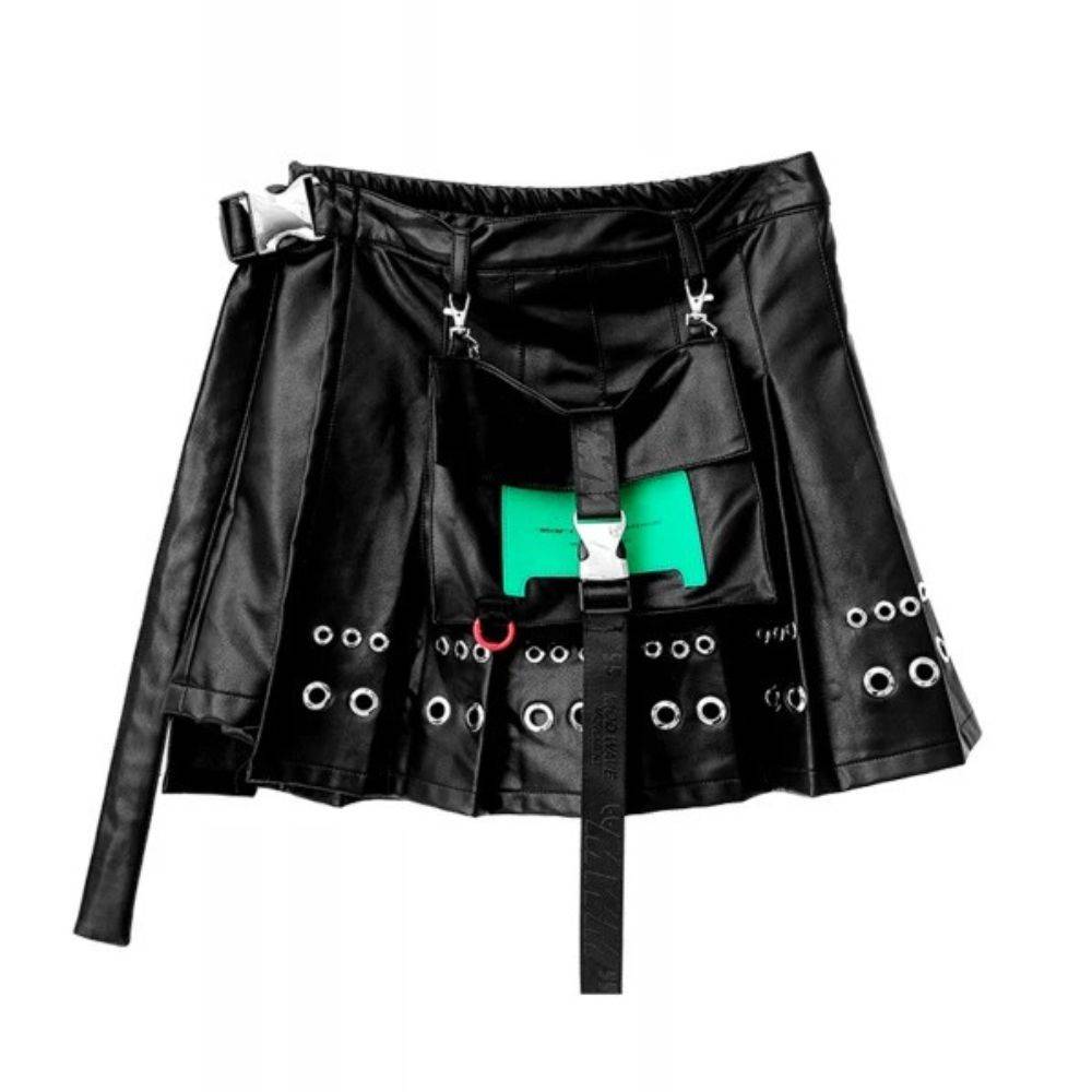 MWM FAUX LEATHER BUCKLE SKIRT