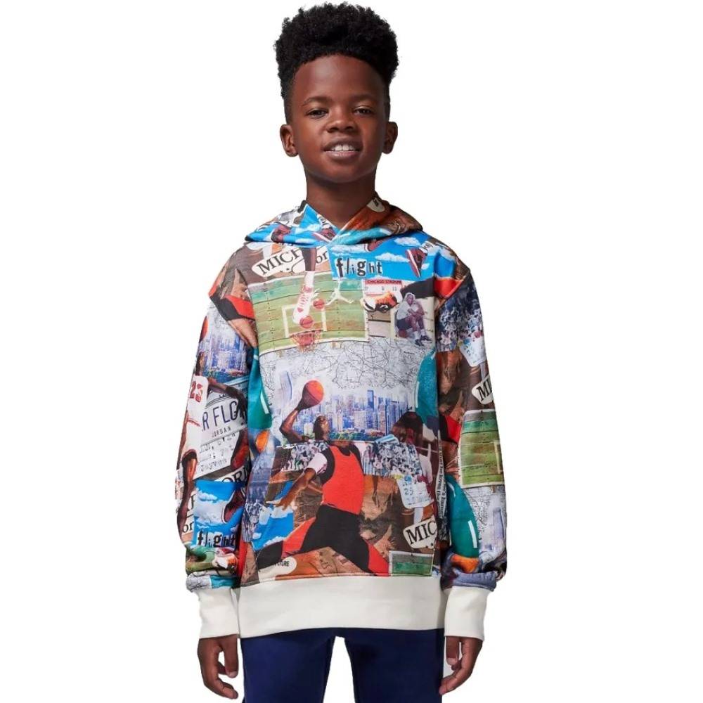 NIKE JORDAN BOYS MJ BRKLYN ALL OVER PRINT FLEECE PULLOVER HOODIE