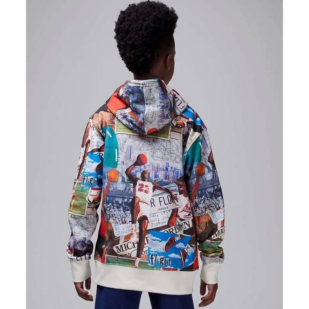 NIKE JORDAN BOYS MJ BRKLYN ALL OVER PRINT FLEECE PULLOVER HOODIE