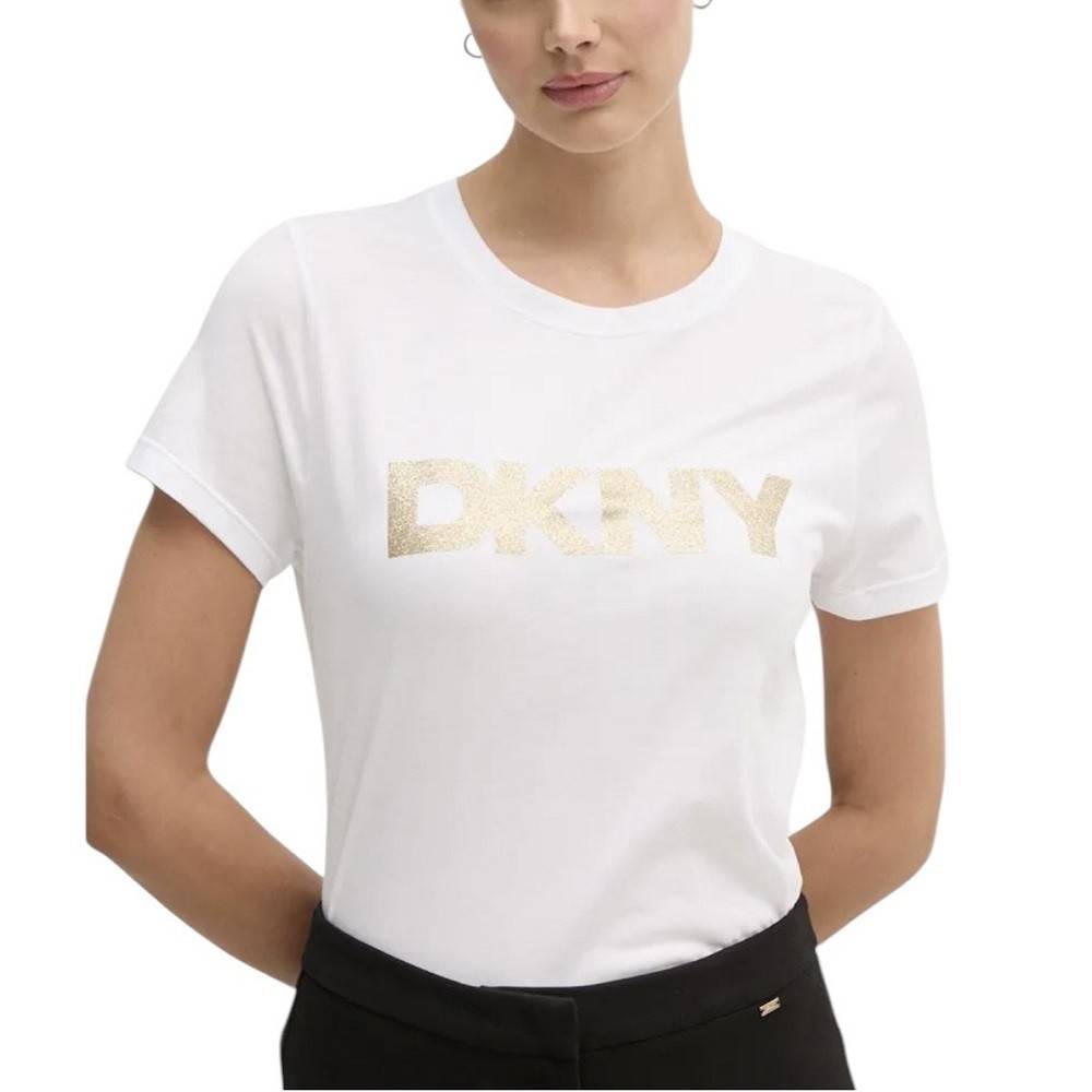 DKNY GLITTER LOGO CREW NECK TOP