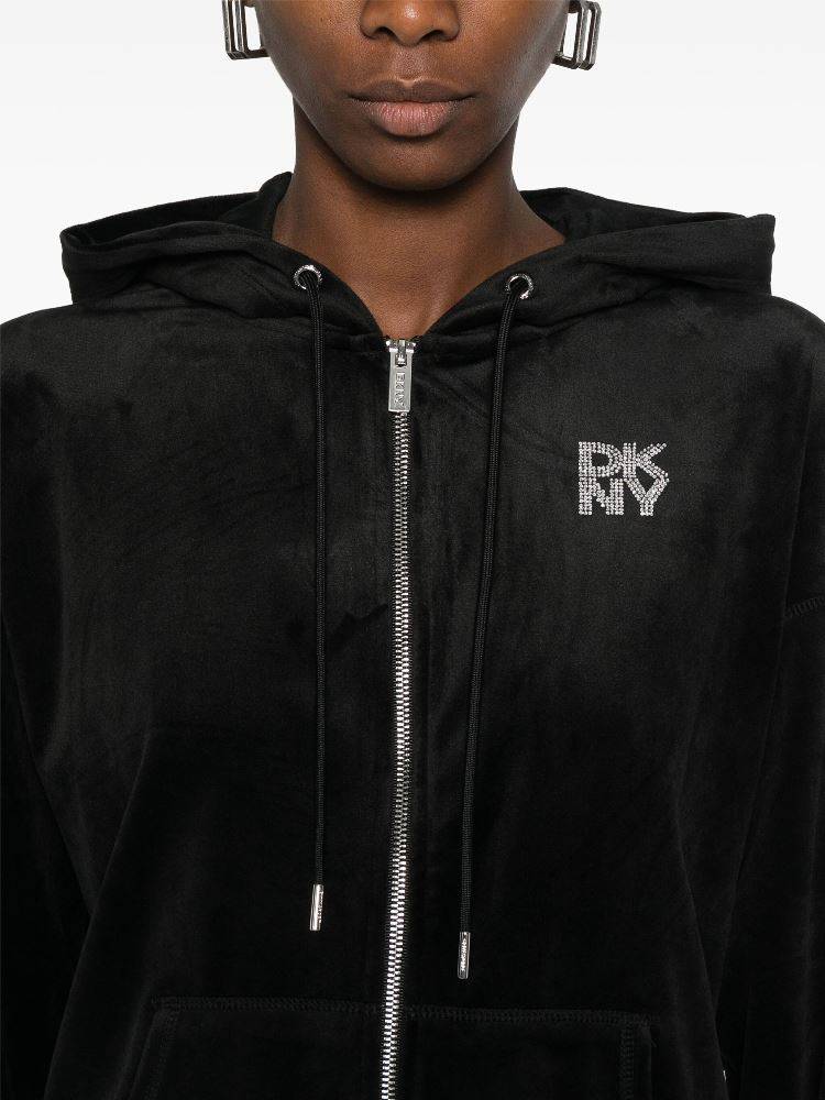 DKNY RHINESTONE LOGO FULL ZIP HOODIE