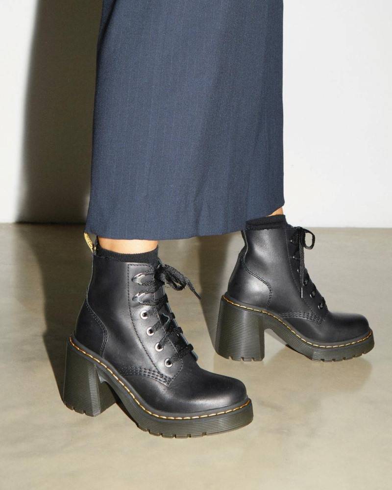 DR. MARTENS JESY SANDAL LACE UP FLARED HEEL BOOTS