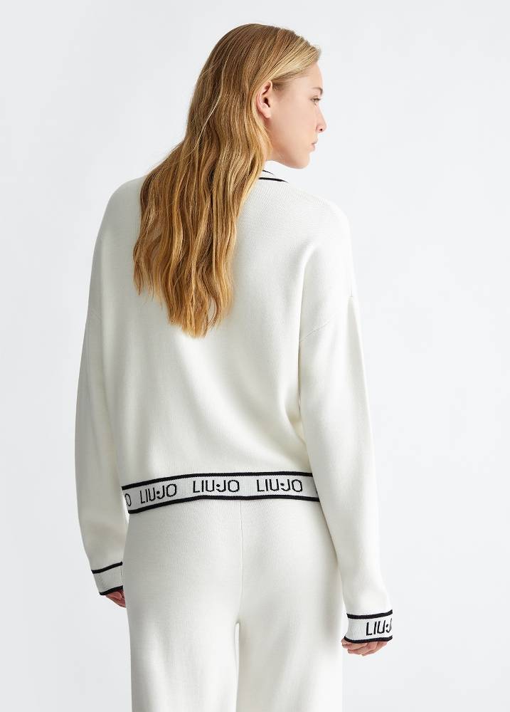 LIU JO SILK BLEND KNIT SWEATER WITH LOGO