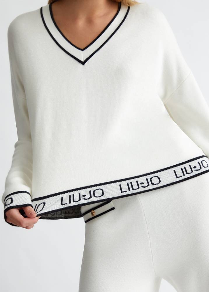 LIU JO SILK BLEND KNIT SWEATER WITH LOGO